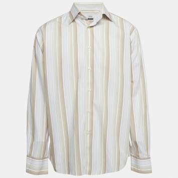 Pre Owned Versace Pink Striped Cotton Button Front Shirt XXXL