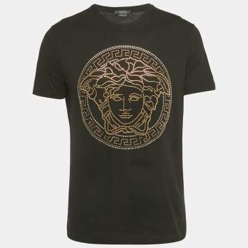 Pre Owned Versace Black Crystal Medusa Jersey Taylor Fit T-Shirt M