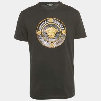 Pre Owned Versace Black Crystal Medusa Jersey Taylor Fit T-Shirt XL