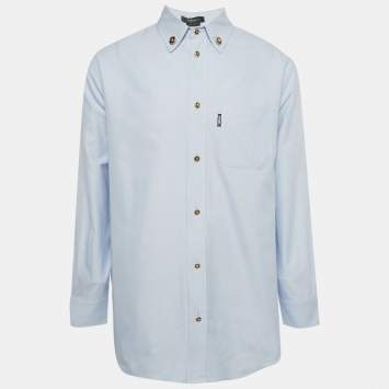 Pre Owned Versace Blue Cotton Medusa Button Heritage Fit Shirt L