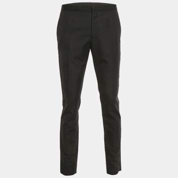 مملوكة مسبقًا بنطلون رسمي فيرساتشي كريب ساتان أسود تقليم جانبي مقاس وسط (ميديوم)