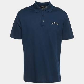 مملوكة مسبقًا Versace Navy Blue Logo Embroidered Cotton Taylor Fit  Polo T-Shirt XXL