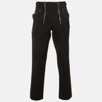 Pre Owned Versace Vintage Black Wool Zip Detail Pants L/XL Waist 36"