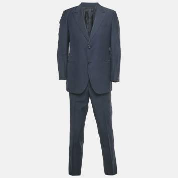 Pre Owned Versace Blue Wool Tailored Fit Suit M