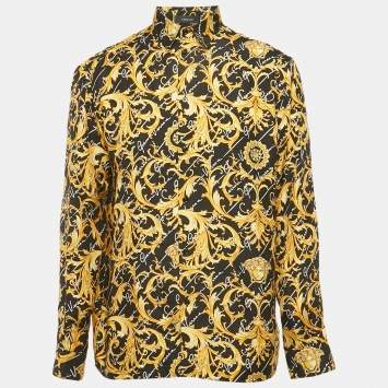 Pre Owned Versace Black/Yellow Barocco Print Silk Shirt L