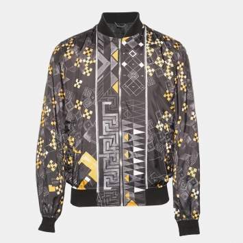 مملوكة مسبقًا Versace Black Graphic Print Zip-Up Bomber Jacket S