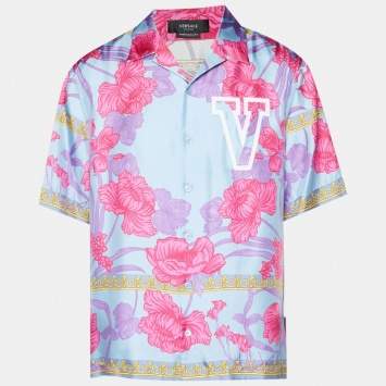 مملوكة مسبقًا Versace Multicolour Floral Print Silk Americana Fit Shirt L