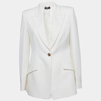 مملوكة مسبقًا Versace Off White Gabardine Regular Fit Blazer XXS