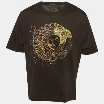 Pre Owned Versace Black Medusa Studded Jersey T-Shirt XXL