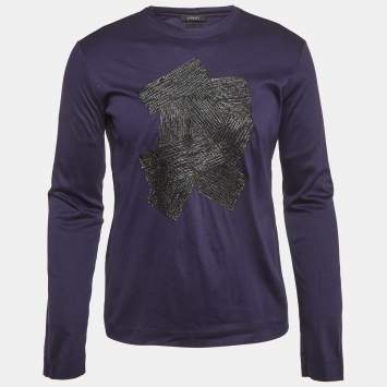 مملوكة مسبقًا تي شيرت فيرساتشي بيكيه قطن أسود بقصة تايلور بولو مقاس 3XL