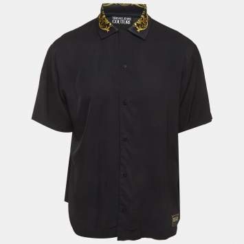 Pre Owned Versace Jeans Couture Black Baroque Print Sateen and Knit Short Sleeve Shirt XL