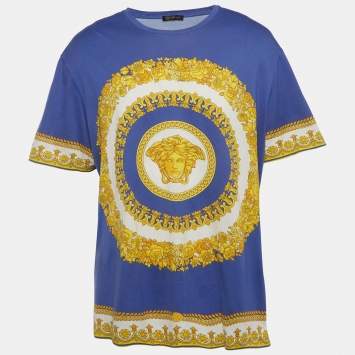 مملوكة مسبقًا Versace Blue Baroque Print Jersey Crewneck Polo T-Shirts 6XL 
