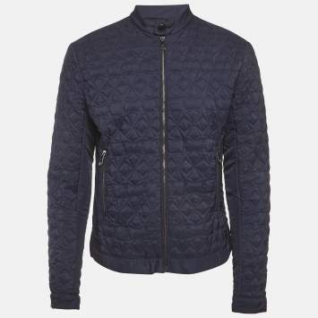Pre Owned Versace Navy Blue Star Quilted Synthetic Jacket L