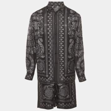 Pre Owned Versace Black Printed Silk Long Sleeve Set M 