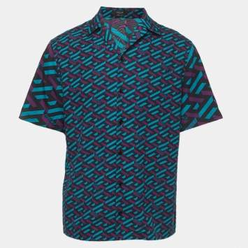 Pre Owned Versace Multicolor La Greca Print Cotton Shirt S