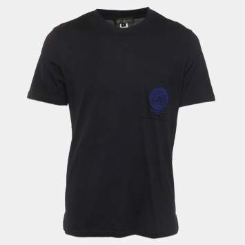 Pre Owned Versace Navy Blue Medusa Logo Detail Jersey Crew Neck T-Shirt L