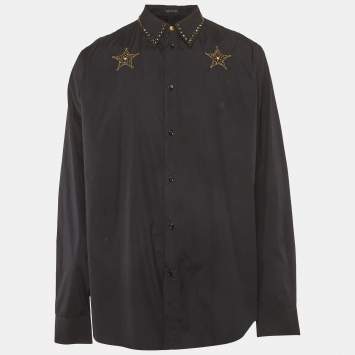 Pre Owned Versace Black Cotton Embellished Long Sleeve Shirt XS