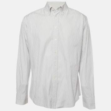 Pre Owned Versace White Striped Cotton Poplin Button Up Shirt XXL