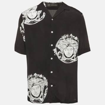 Pre Owned Versace Black Medusa Head Print Lawn Bowling Shirt L