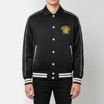 Pre Owned Versace Black/Yellow Satin Medusa Dragon Varsity Jacket M