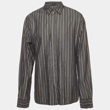 Pre Owned Versace Grey/Black Greca Motif Cotton Button Up Shirt XS