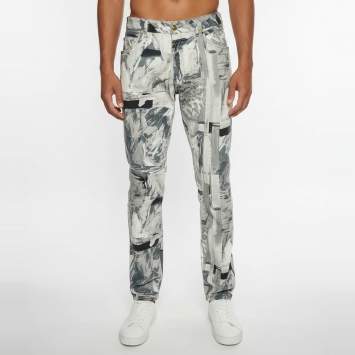 Pre Owned Versace Grey Abstract Brushstroke Print Straight Fit Jeans XXL/Waist 38"