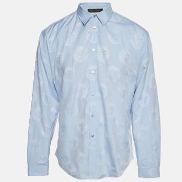 Pre Owned Versace Blue Medusa Head Cotton Button Up Shirt L   