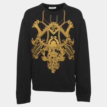 Pre Owned Versace Collection Black/Gold Jersey Baroque Embroidered Sweater XXL