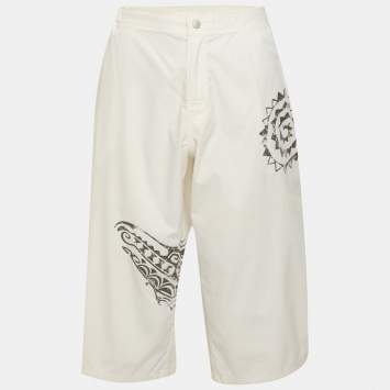 Pre Owned Versace Cream Printed Poplin Short Pants XXL