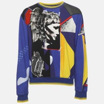 Pre Owned Versace Multicolor Jersey JP Collage Print Sweater XL