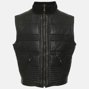 Pre Owned Versace Sports Black Leather Vest M