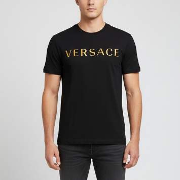 Pre Owned Versace Black Logo Embroidered Cotton Jersey Crewneck T-Shirt S