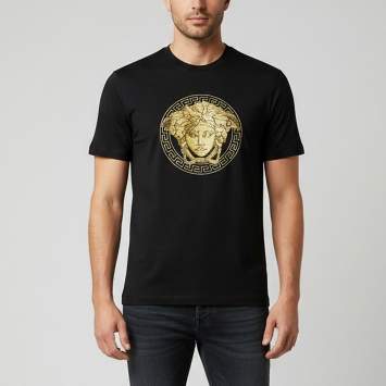 Pre Owned Versace Black Medusa Embroidered Cotton Crew Neck T-Shirt M