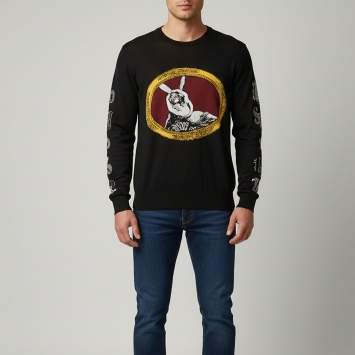 Pre Owned Versace Black Printed Knit Long Sleeve Crewneck Sweatshirt XL