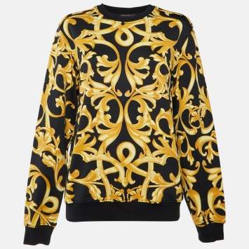 Pre Owned Versace Black/Yellow Baroque Print Cotton Crewneck Sweatshirt M
