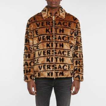 Pre Owned Kith x Versace Brown/Black Monogram Fur Coaches Jacket M