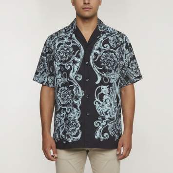 Pre Owned Versace Navy Blue Baroque Stencil Print Poplin Shirt M