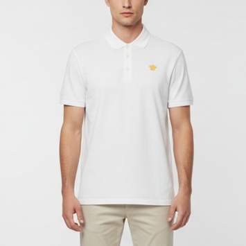 Pre Owned Versace White Medusa Embroidered Piqué Knit Polo T-Shirt M