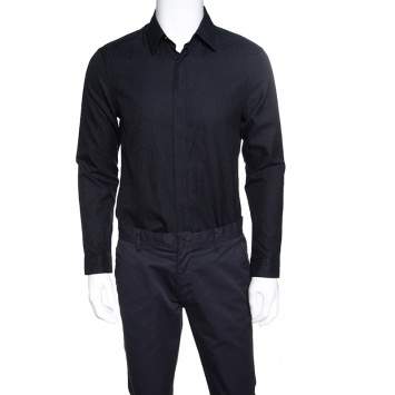 Pre Owned Versace Black Cotton Jacquard Long Sleeve Slim Fit Shirt L