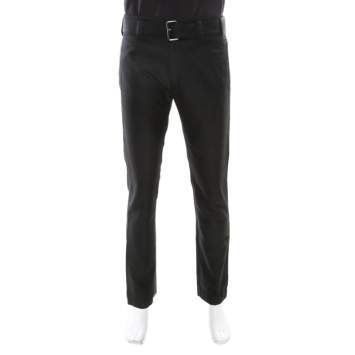 Pre Owned Versace Black Patterned Cloque Silk Wool Tapered Trousers L