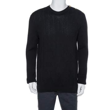 Pre Owned Versace Black Diamond Pattern Rib Knit Sweater XXL