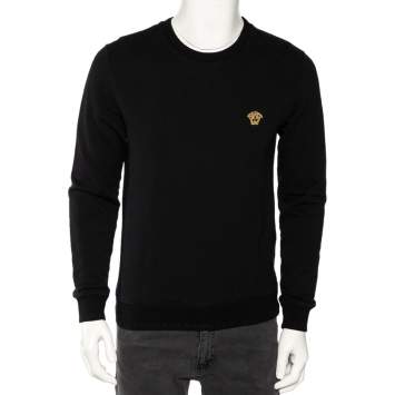 Pre Owned Versace Black Cotton Medusa Embroidered Logo Sweatshirt S