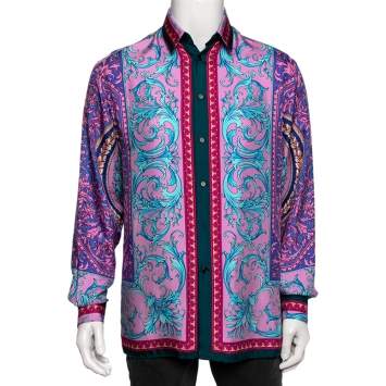 Pre Owned Versace Multicolor Baroque Print Silk Long Sleeve Shirt M