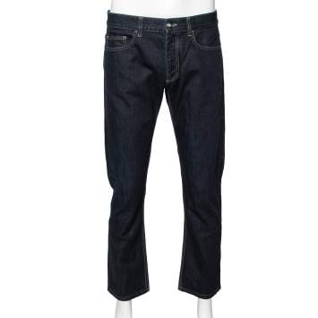 Pre Owned Versace Navy Blue Cotton Denim Pants L