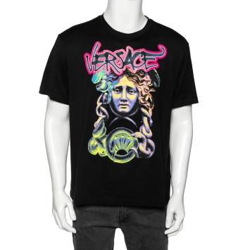 Pre Owned Versace Black Medusa Printed Cotton Short Sleeve T-Shirt L