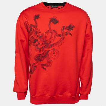 Pre Owned Versace Red Printed Cotton Crew Neck Long Sleeve Sweatshirt XL