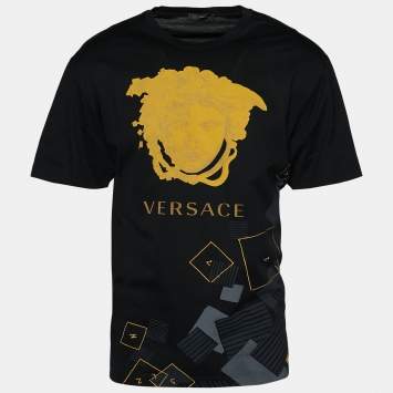 Pre Owned Versace Black Medusa Printed Crew Neck T-Shirt XL