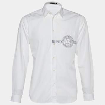 Pre Owned Versace White Medusa Print Cotton Long Sleeve Shirt L
