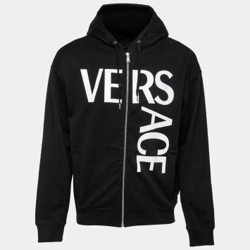 Pre Owned  Versace Black Alphabet Logo Print Cotton Zip-Up Hoodie M
