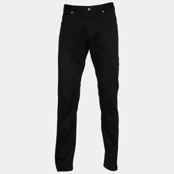 Pre Owned Versace Black Denim Medusa Detail Slim Fit Jeans L Waist 35"